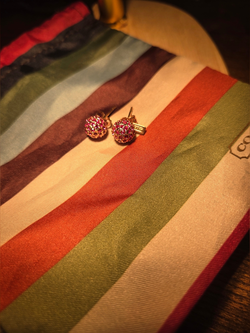 Coach Pink Crystal Pavé Ball Stud Earrings And Accessory Bag